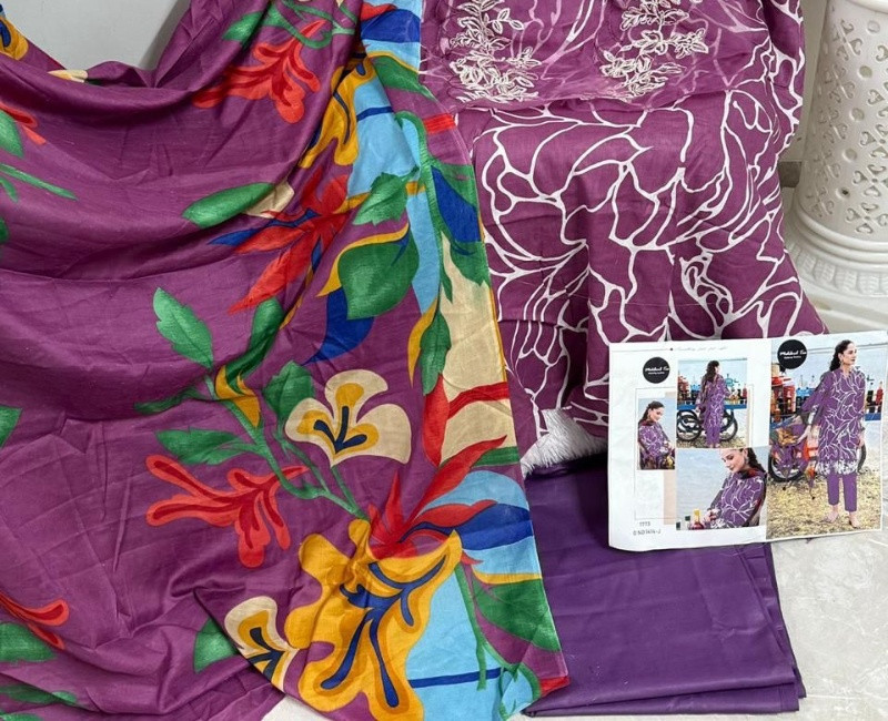 Elegant Purple Embroidered Floral Suit Set – Unstitched (3 Pc)